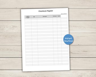 Checkbook Register - Simple Design - 30 Entries Per Page - Instant Download PDF File