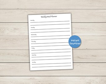 Minimalist Weekly Meal Planner – Daily Sections, Notes (Instant Download PDF)