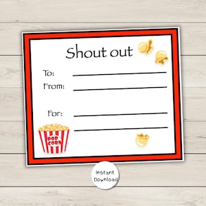Shout-Out-Karten - Popcorn - Lehrer-Shout-Karten - Kompliment-Karten - Personal-Shout-Karte