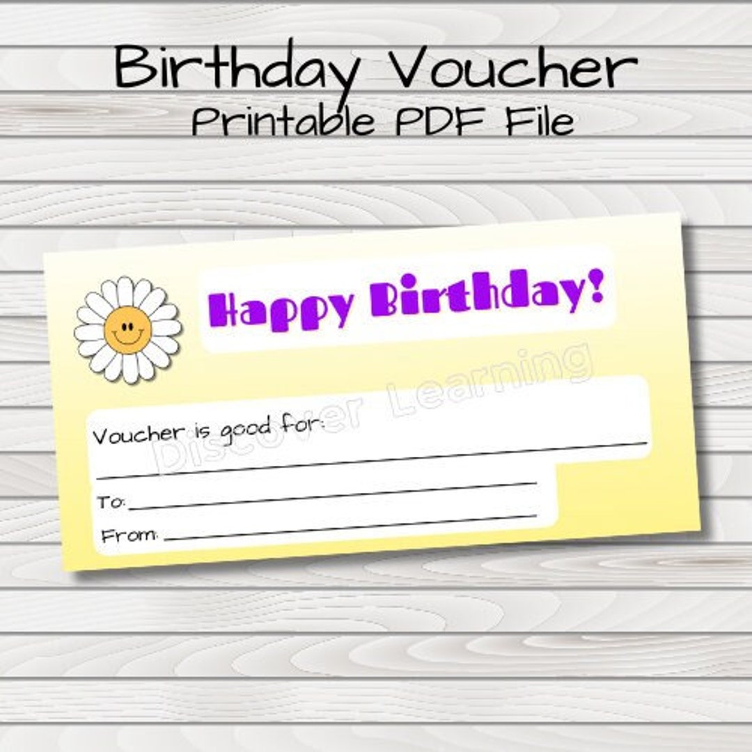Birthday Voucher Printable PDF File Birthday Coupon Daisy Flower With ...