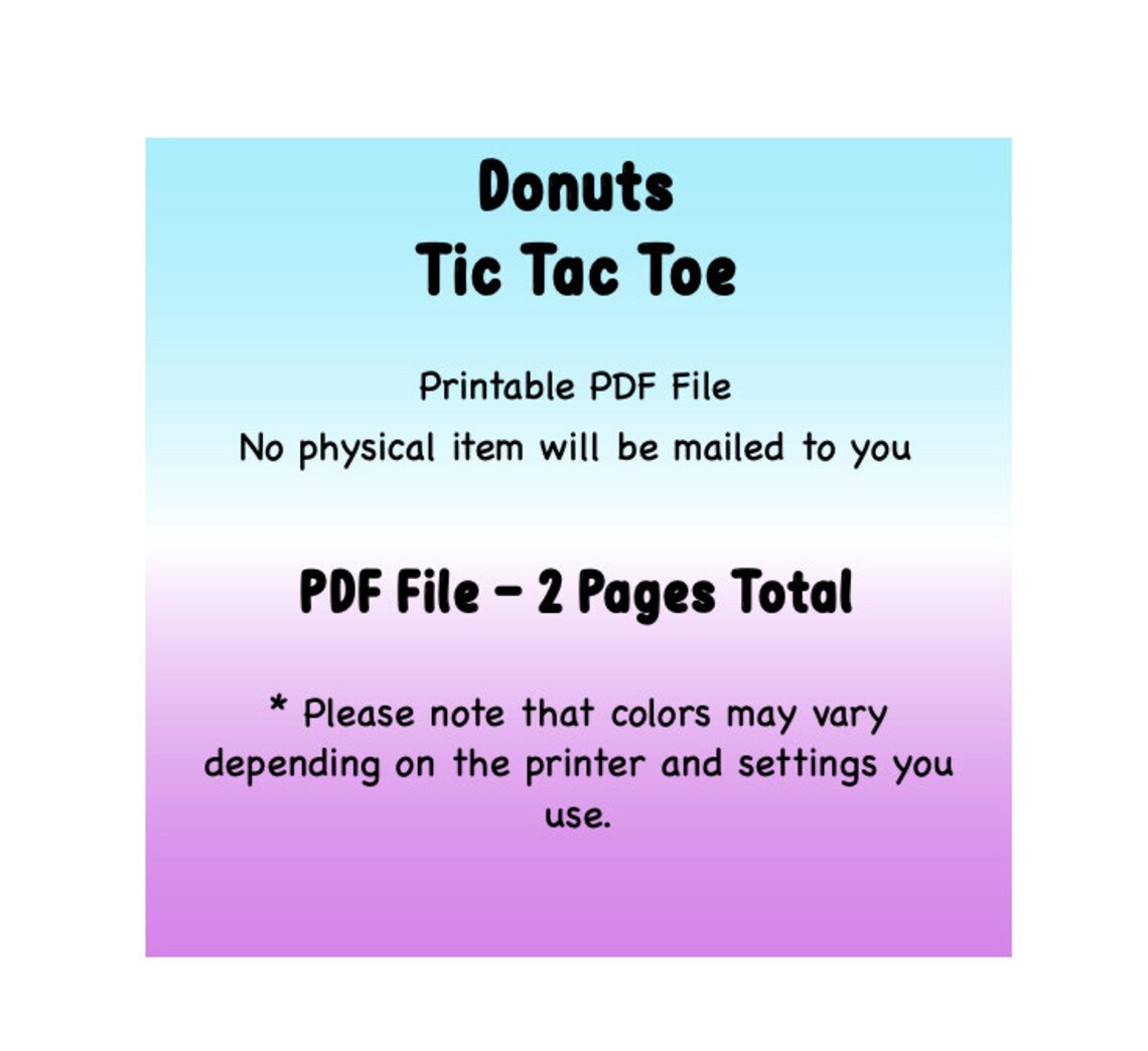 Donuts Tic Tac Toe Game Printable Party Game, Classroom Game, Road Trip ...