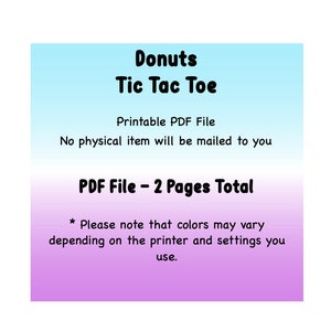 Donuts Tic Tac Toe Game Printable Party Game, Classroom Game, Road Trip ...