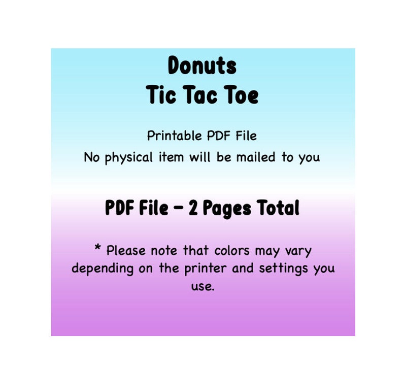 Donuts Tic Tac Toe Game Printable Party Game, Classroom Game, Road Trip ...
