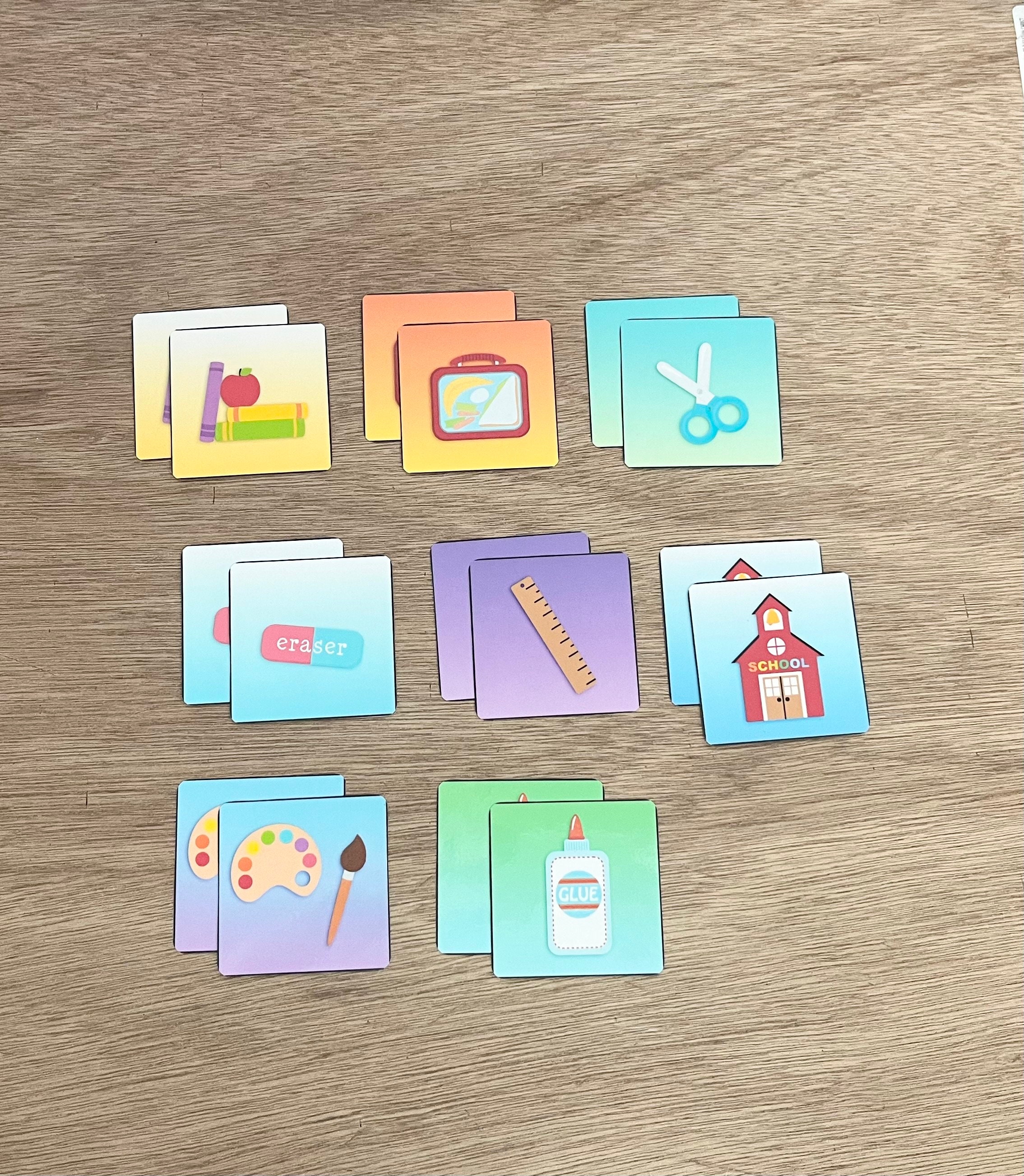 Back to School Memory Match Card Game - Laminated, Comes With Zip Pouch ...