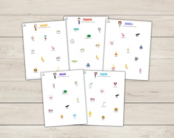 Fichas de los cinco sentidos: identifica y relaciona - Hojas de trabajo imprimibles en PDF