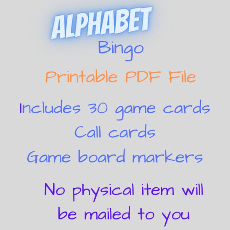 Alphabet Bingo Game - 30 Game Boards - Call Cards and Board Markers ...
