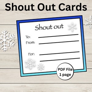 Shout Out Karten - Winter Schneeflocken - Shout Out Karten - Lehrer Shout Out - Mitarbeiter Shout Out - Kompliment Karten-PDF-Datei