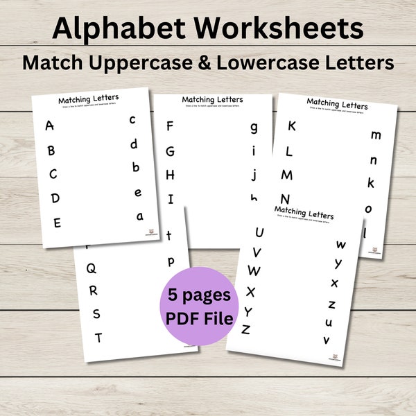 Alphabet Worksheets - Match Uppercase and Lowercase Letters - Printable Worksheets - Matching Letters - Letter Recognition Worksheets