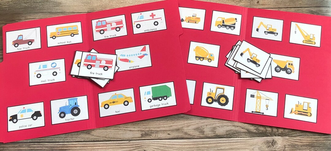 Community and Construction Vehicles File Folder Games: Matching Set - Etsy