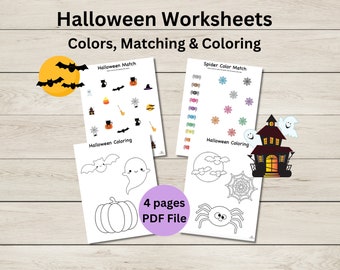 Halloween-activiteiten - kleuren, bijpassende kleuren - afdrukbare werkbladen - direct downloaden
