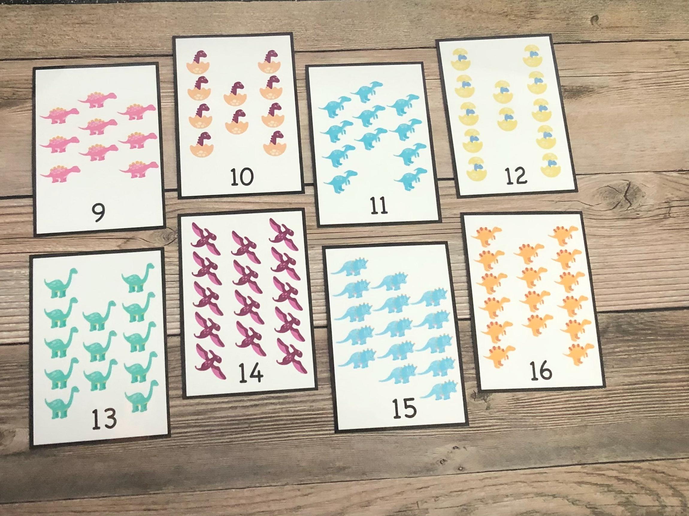 Dinosaur Number Flash Cards - Counting to 20, Laminated With Zip Pouch ...