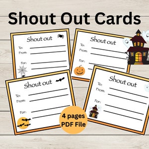 Shout Out Karten - Halloween - Lehrer Shout Out Karten druckbare PDF Datei - Ermutigungskarten - Komplimentkarten