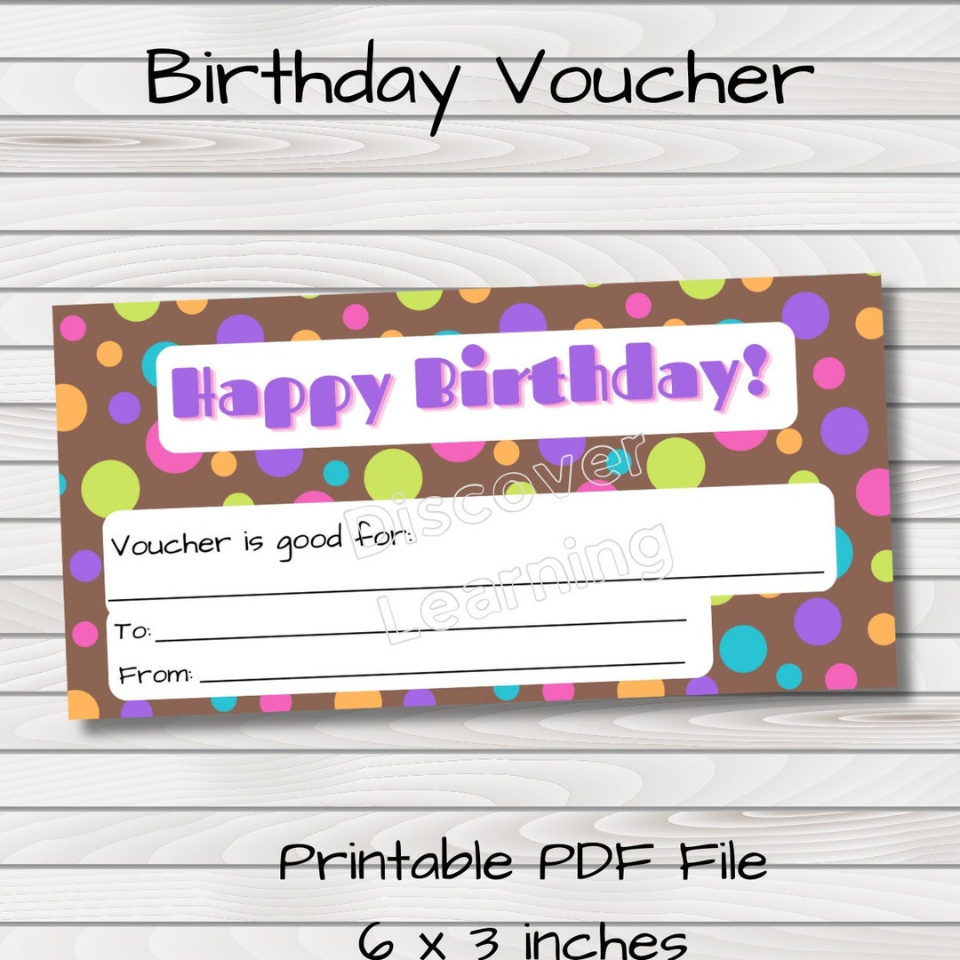 Birthday Voucher Printable PDF File Birthday Coupon Polka - Etsy