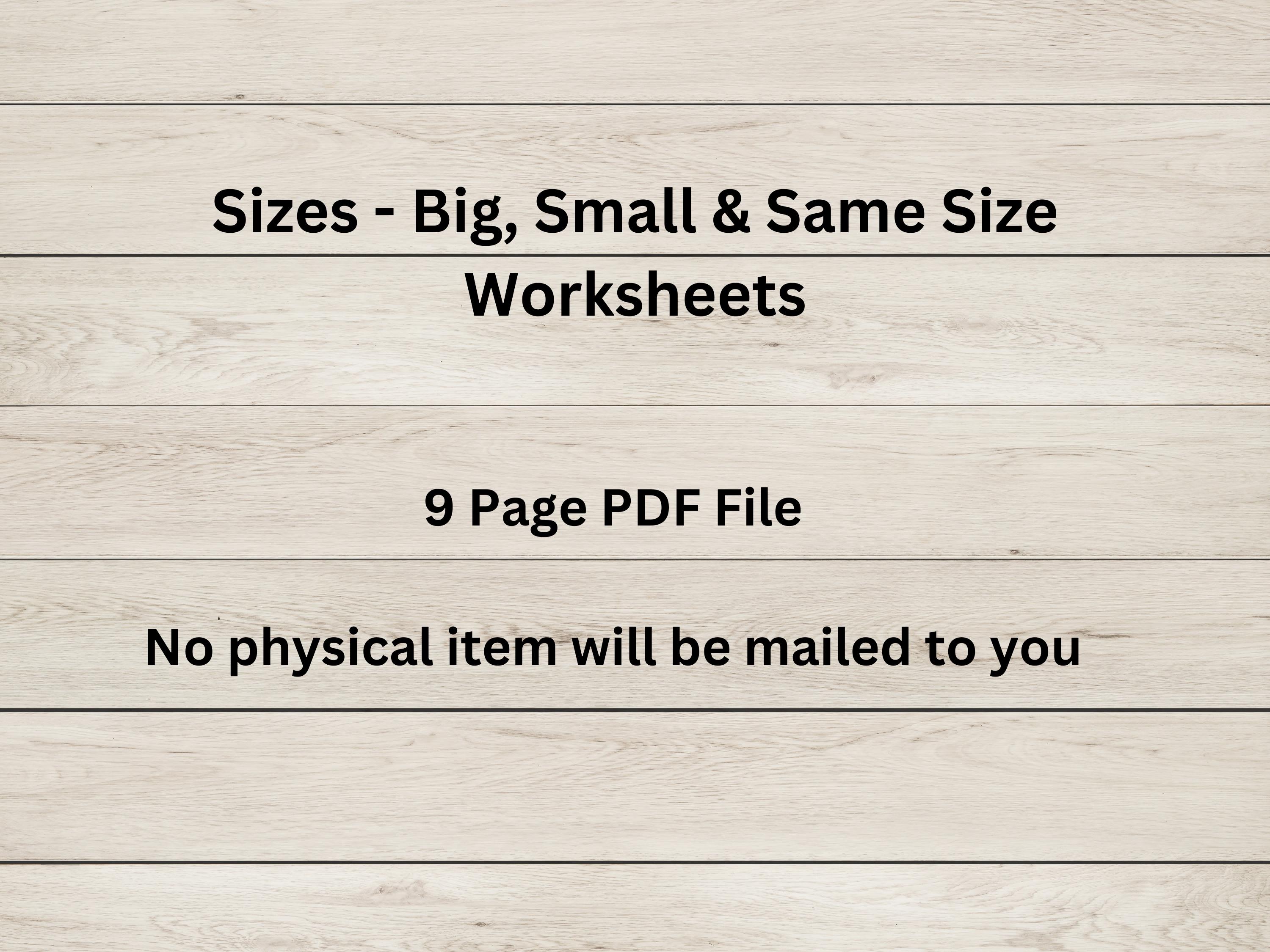Same Small Different Sizes Worksheets - Big Small and Same Size - Printable ...