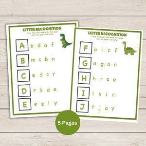 Folhas de exercícios do alfabeto - Combine letras maiúsculas e minúsculas - Dinossauros - Reconhecimento de letras - Folhas de exercícios para impressão - Correspondência de letras