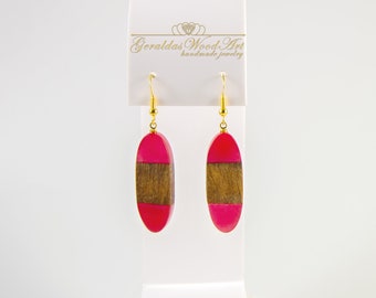 Wooden earrings Earrings wood resin Long earrings Design wood earrings