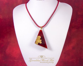 Pendant wood resin Triangle pendant Red pendant Wooden pendant Wood necklace