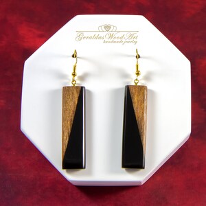 Long earrings Earrings wood resin Elegant earrings Design wood earrings