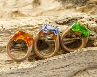 Wood resin ring Wooden ring Minimalist ring Red Green Blue ring Gift for her and him