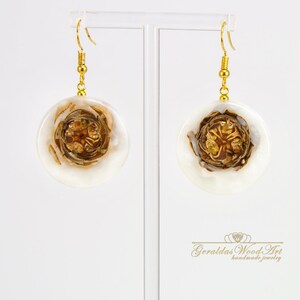 Pine cone earrings Wood resin earrings Design wood earrings Wooden earrings