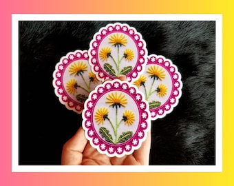 Beaded Dandelion Sticker Stickers Weather Resistant Water Resistant Sturdy Non Scratch Floral Leaves Beadwork Leaf Flower Dandelions