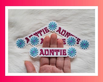 Auntie Sticker Colorful Stickers Weather Resistant Water Resistant Sturdy Non Scratch Floral Flower Pink Blue