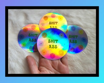 Shitass Sticker Holographic Stickers Weather Resistant Water Resistant Sturdy Non Scratch Floral Leaf Flower Shit ass