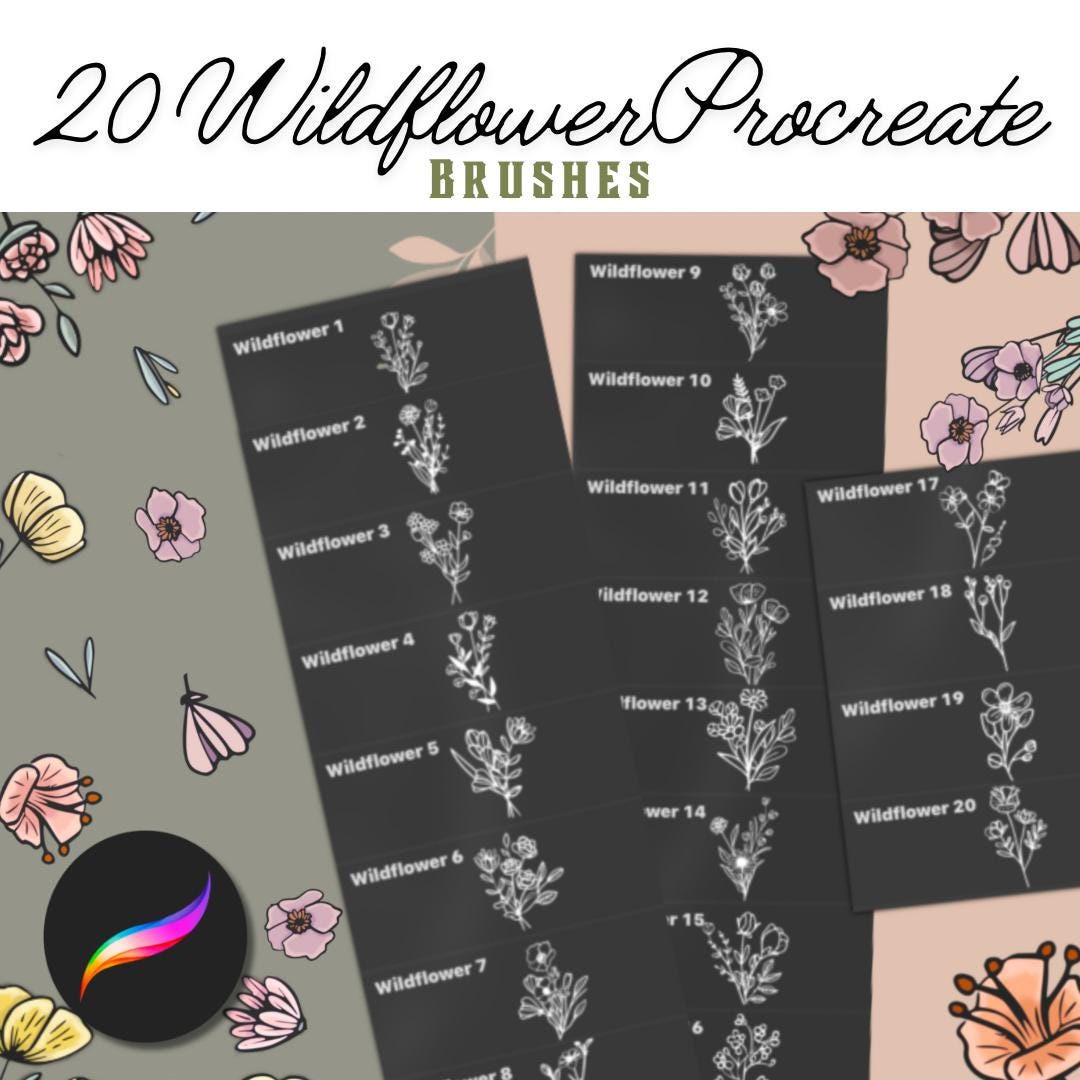 20 Wildflower Procreate Brushes | Digital Stamp Brushes | Digital ...