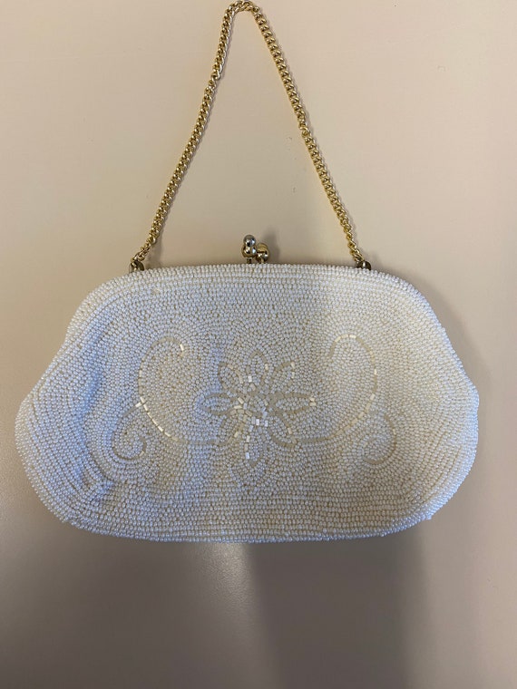 Vintage Winter WHITE BEADED BAG