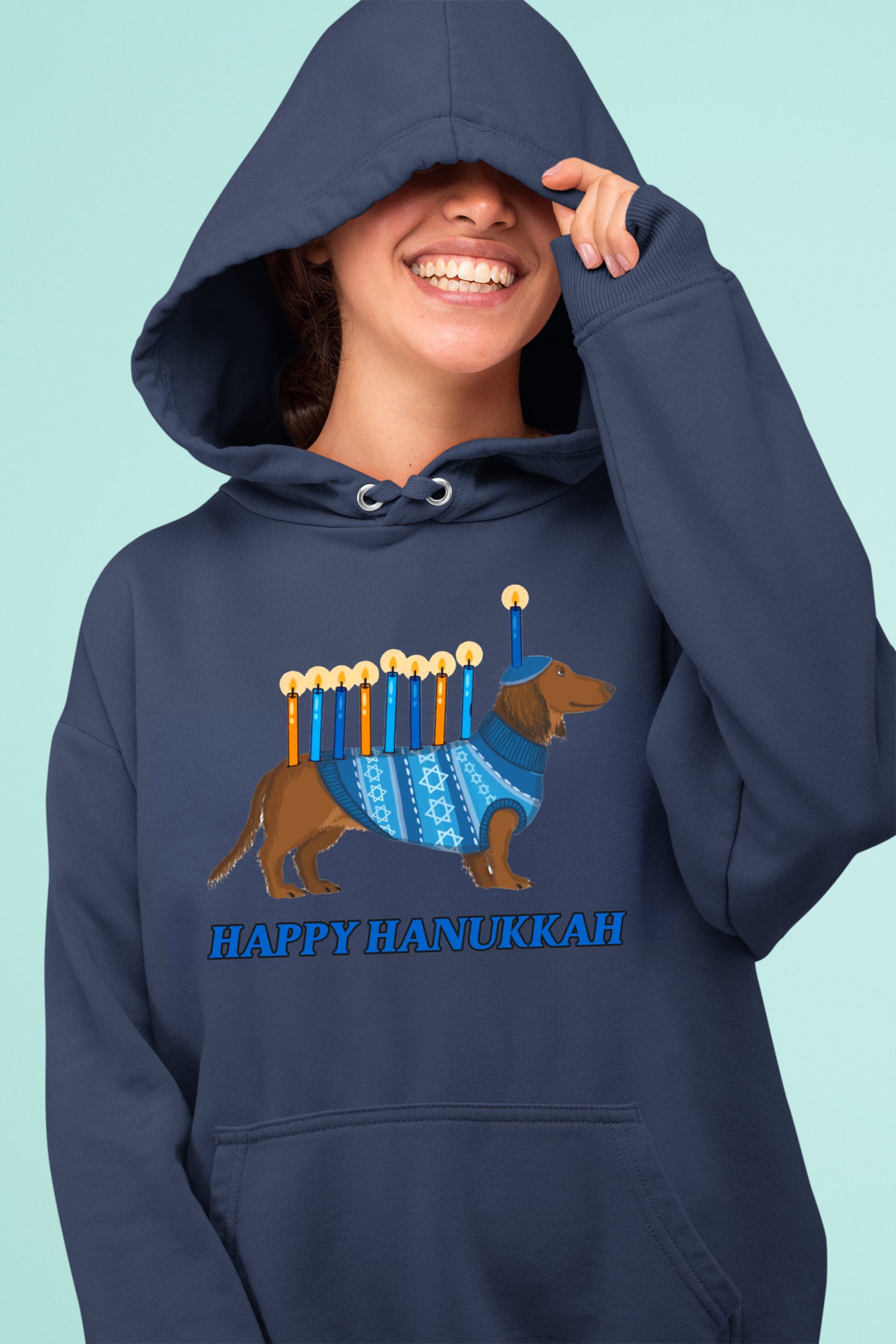 Weiner Dog Menorah Hoodie Happy Hanukkah Sweatshirt Etsy