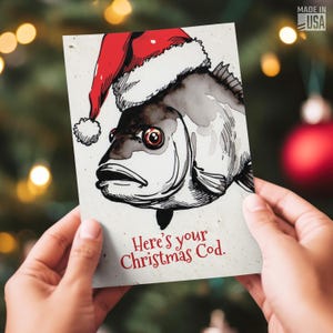 Aquí está tu bacalao navideño: divertida tarjeta navideña con juego de palabras: bestseller original