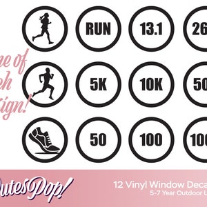 SET OF TWELVE 3in Running Vinyl Decal Window Stickers, 5K, 10K, 13.1 mile, 26.2 mile, 50K, 50 mile, 100K, 100 mile, marathon, Half marathon