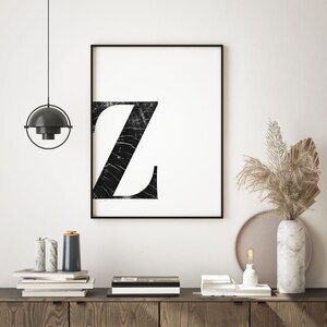 Hoofdletter Z Printable Art, Woodblock, Zwart en Wit, Moderne Kunst Poster, Digitaal, Scandinavisch, Minimalistisch, Abstract, Eigentijds
