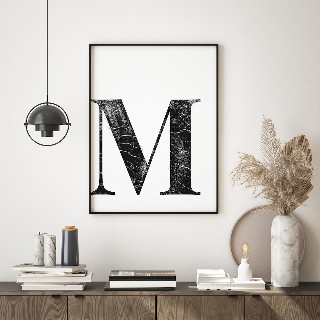 Capital Letter M Printable Art, Woodblock, Black and White, Modern Art ...