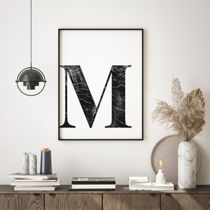Capital Letter M Printable Art, Woodblock, Black and White, Modern Art ...