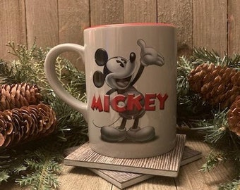 Disney Store Mickey Mouse in Black and White on Gray Coffee Mug