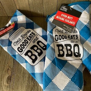 Cold Drinks , Good Eats and BBQ Towel And Oven Mitt Set