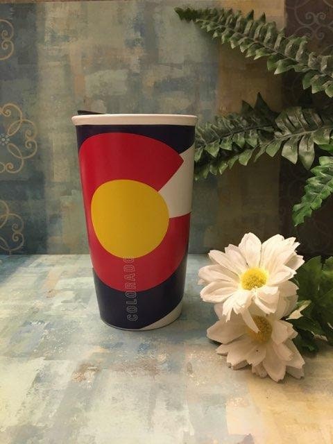 Starbucks Colorado Flag Double Wall Ceramic Travel Coffee Mug Cup 12 oz  Tumbler