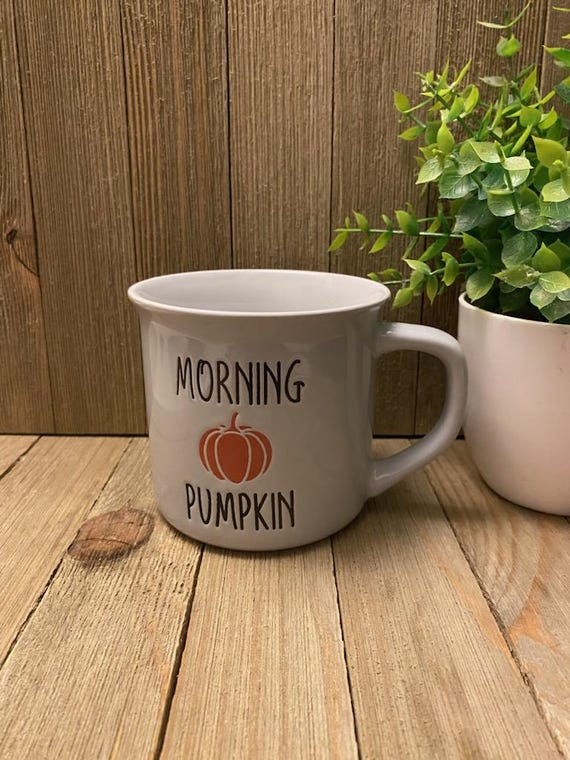 Morning Pumpkin 16 oz Coffee Mug | Fall Autumn Orange Pumpkin Mug | Microwave & Dishwasher Safe Gray Ceramic Cup