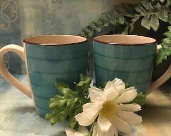 Set Of Two Turquoise Blue Royal Norfolk Mugs With Swirl Design