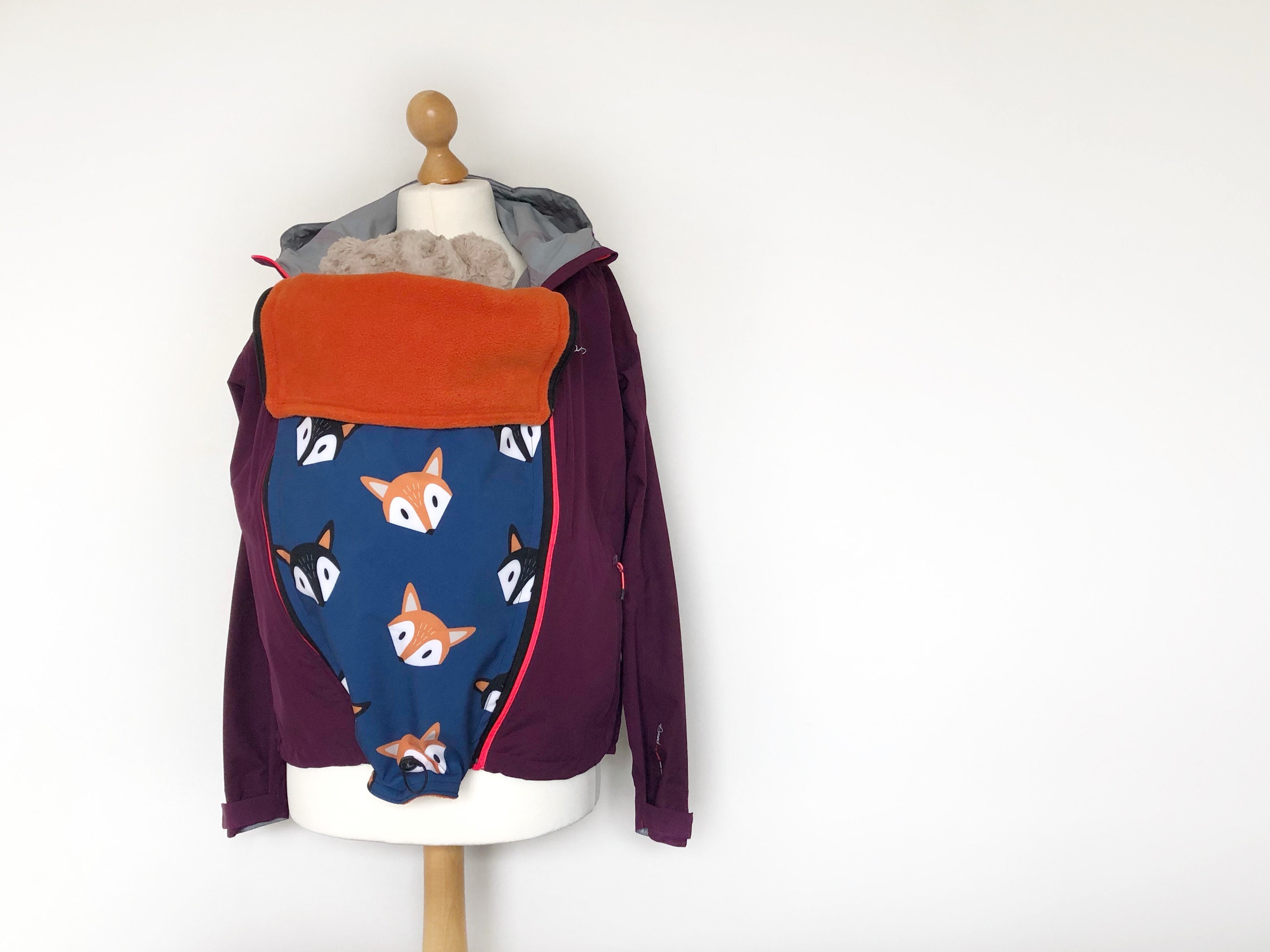 Baby wearing jacket extender petrol blue foxes Bespoke Etsy