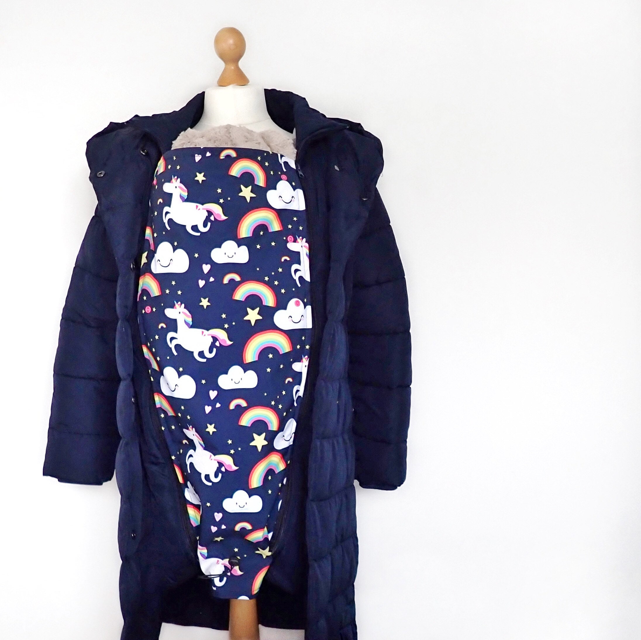 Baby wearing jacket extender navy blue rainbow & unicorns Etsy