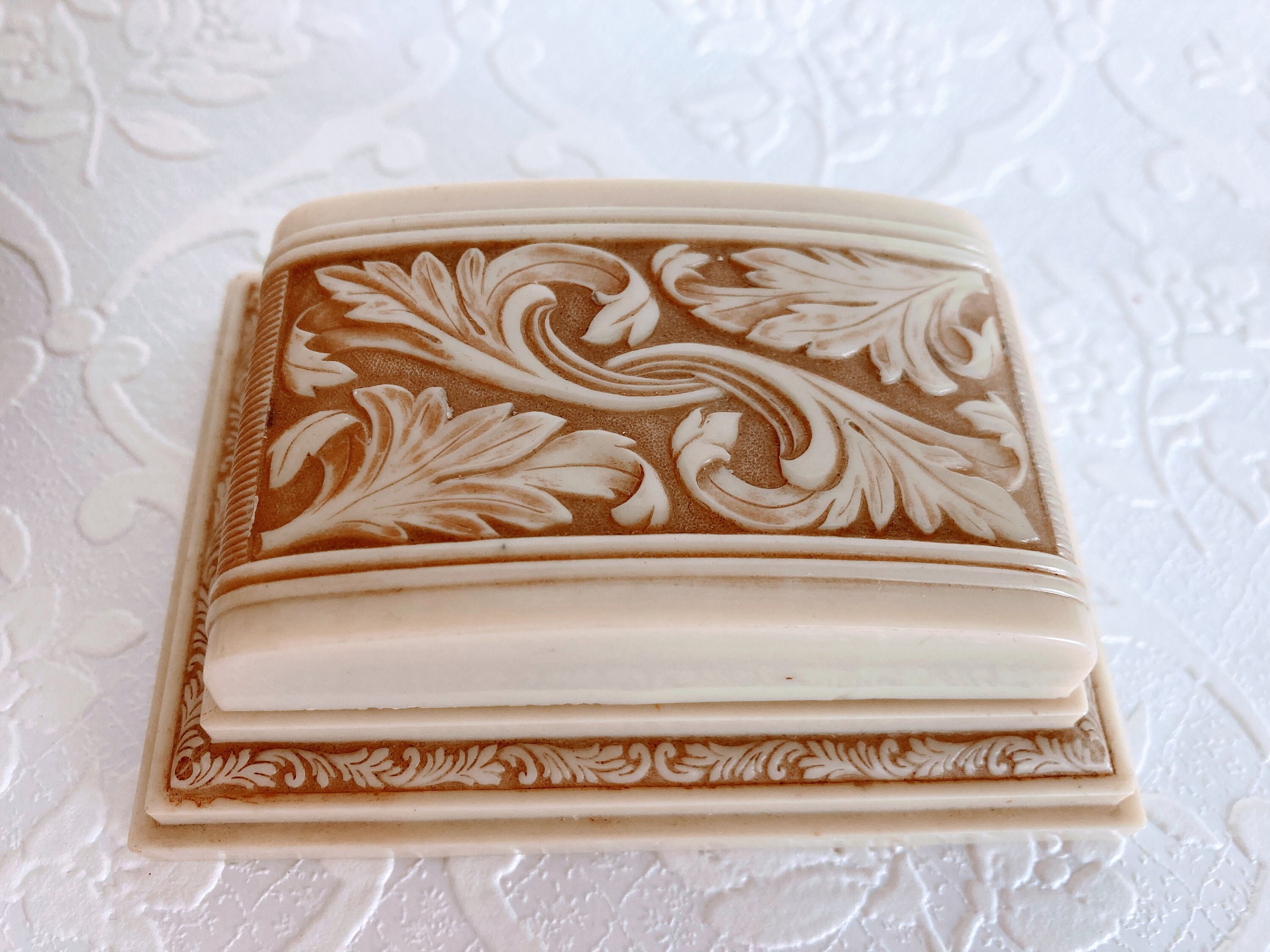 米国ヴィンテージ セルロイド リングボックス（リメイク品） Vintage Art Deco Burgundy Designed Ring Holder Box SUC