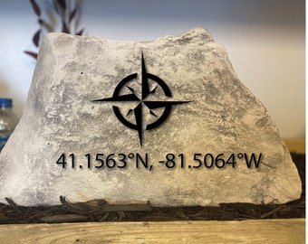 Engraved Address Stone, Custom Compass Design, Personalized Stone