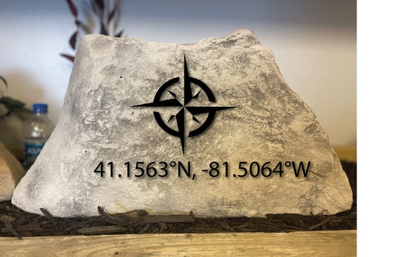 Engraved Address Stone, Custom Compass Design, Personalized Stone