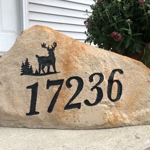 LARGE ENGRAVED Address Marker street address.  Carved Stone. Free Design, Text, Graphics & Color - Free Shipping