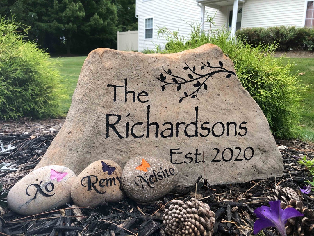 Address Stone Design Engraved Address Stone, Custom Family Name Rock Sign - Etsy