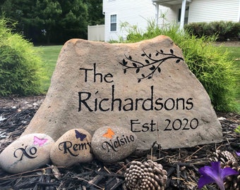 Engraved Address Stone, Custom Family Name Rock Sign
