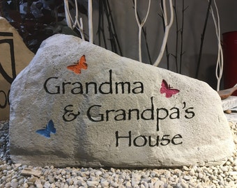 Grandma and Grandpa carved Stone  - Free Shipping