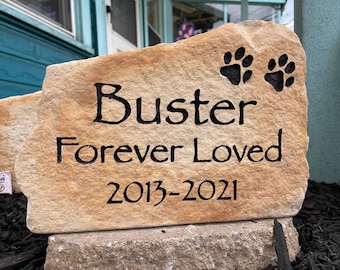 Custom Carved Stone Pet Memorial, Personalized Engraved Headstone